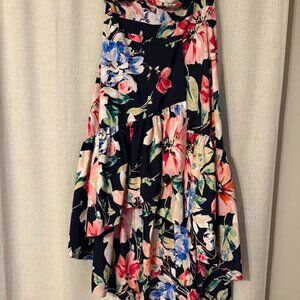 Eliza J Strapless Floral High-Low Midi Dress — Size 10